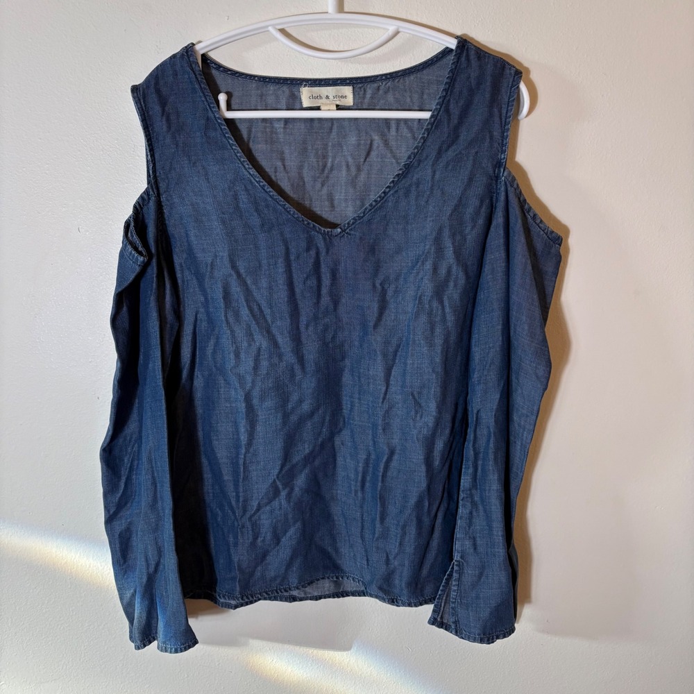Cloth & Stone Chambray Cold Shoulder Top Tencel Lyocell Size‎ Small